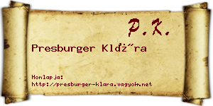Presburger Klára névjegykártya